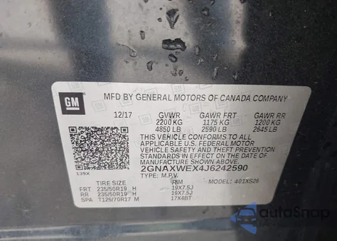 2018 Chevrolet Equinox Premier from USA, damaged, VIN 2GNAXWEX4J6242590